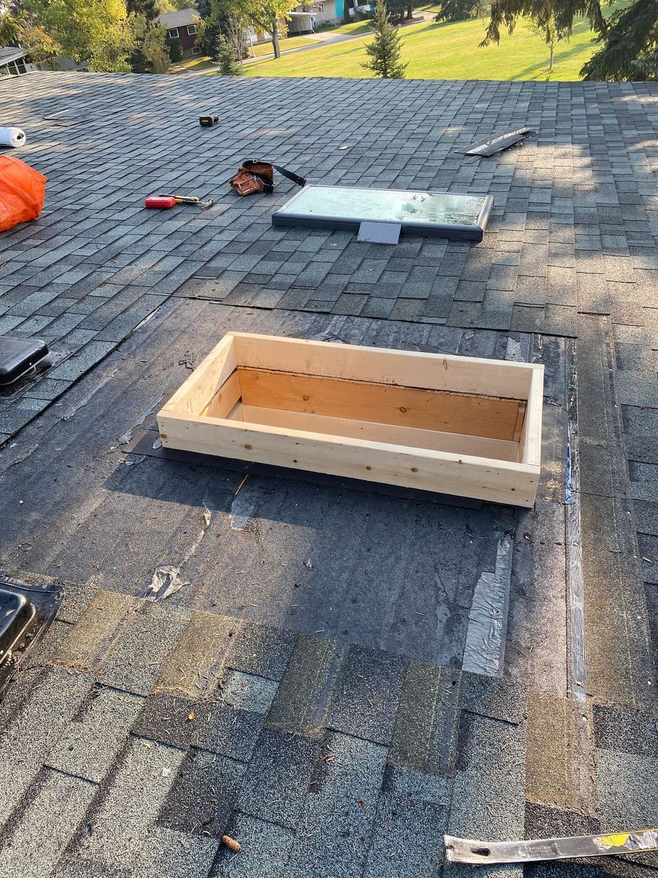 New skylight curb framed with the new unit ready to install