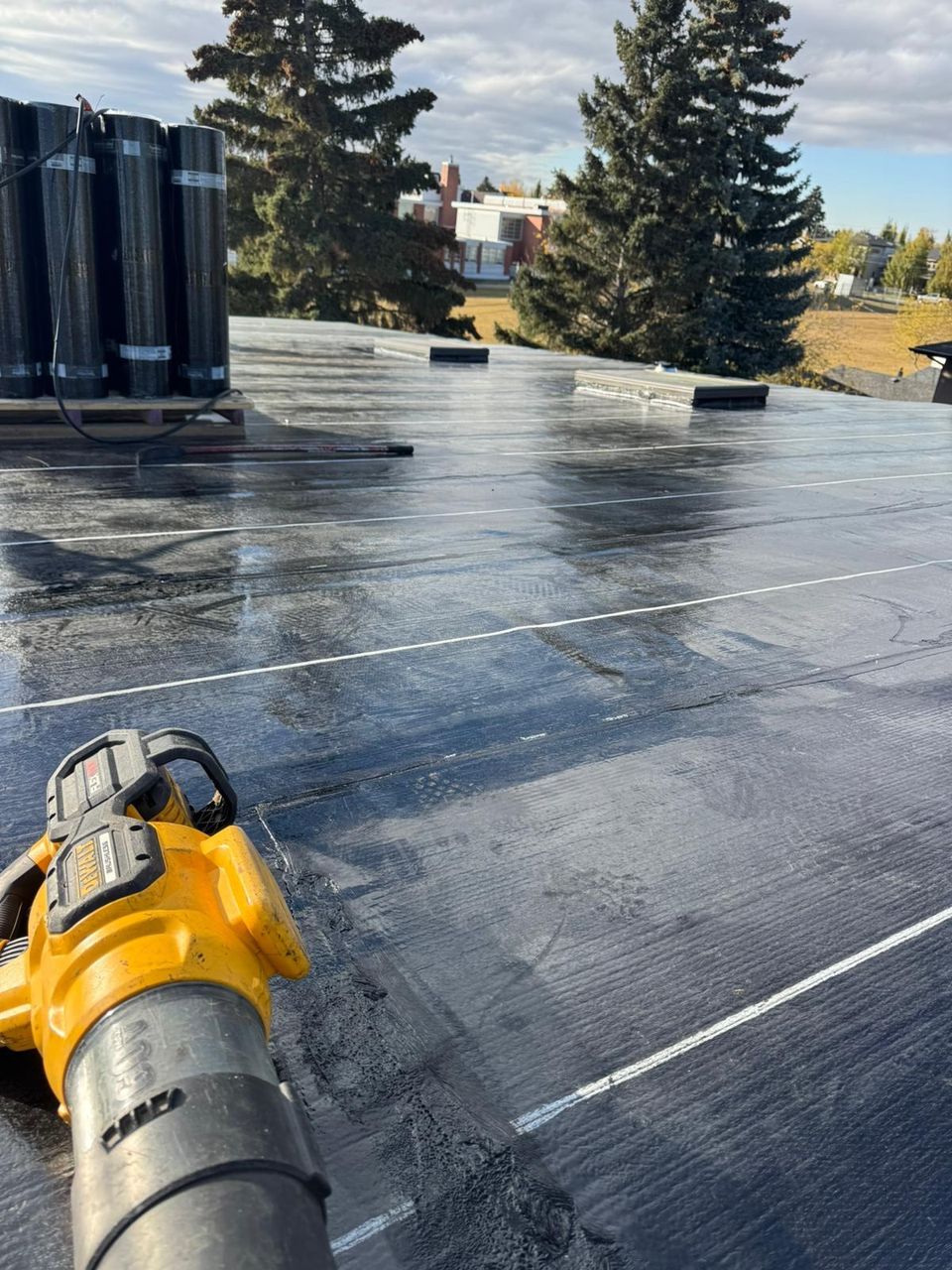 SBS base sheet seams on a flat roof in Calgary